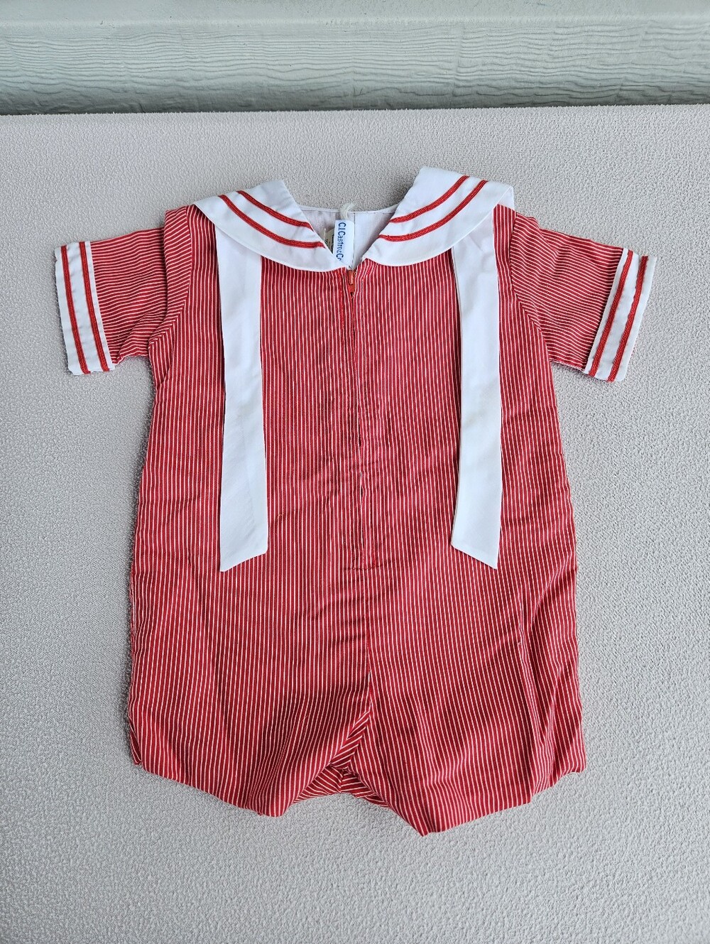 VTG C.I. Castro & Co Shortall Romper Baby 12 Months Red Stripe Sailor Nautical